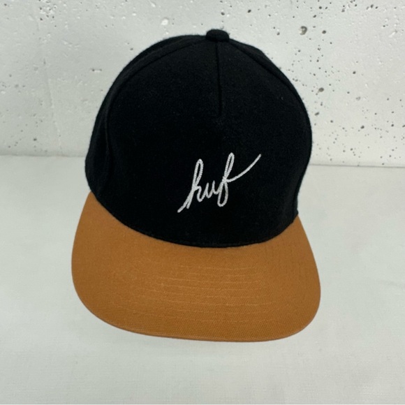 HUF Black and Tan Wool Blend Snapback Baseball Hat Cap - Picture 7 of 16